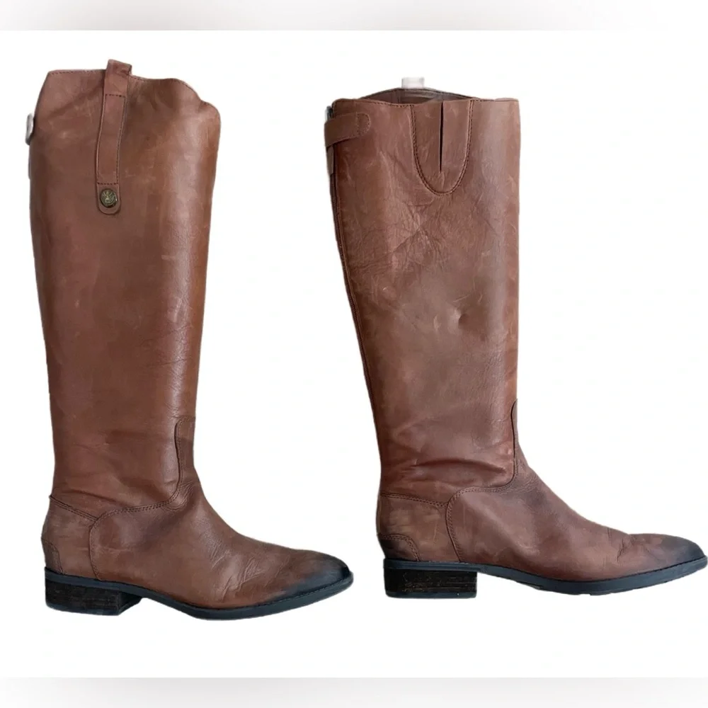 Sam Edelman Knee High Brown Whiskey Leather Penny Riding Boot Size. 9.5